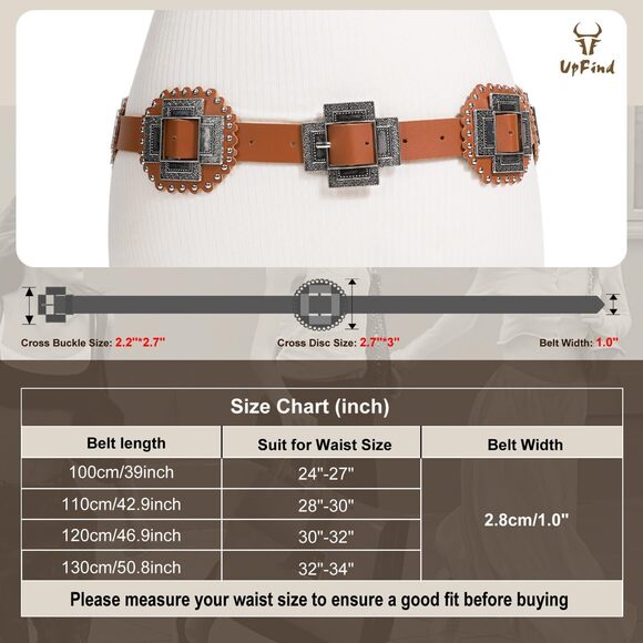 Women Western Brown Concho Belt Leather Cowgirl Wide Boho Belt For 1693 - Picture 5 of 7